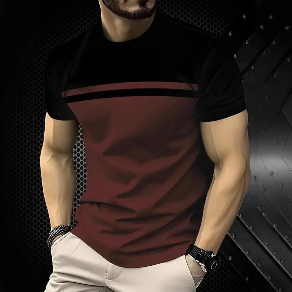3D Print Lattice Stripes T Shirt For Men Color Block Pattern Short-Sleeved Tees Harajuku Streetwear Tops O-Neck T-Shirt Clothes