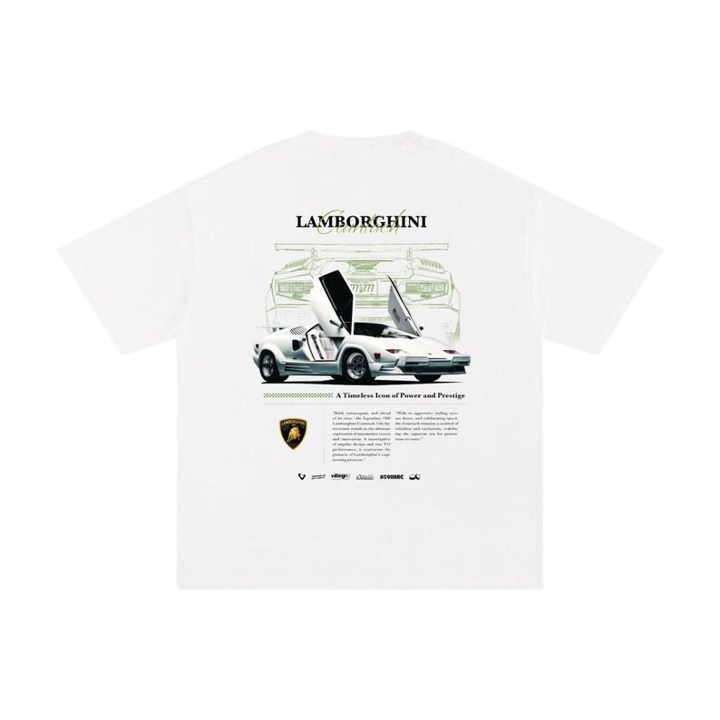Lamborghini Countach "A Timeless Icon of Power and Prestige" Vintage Supercar Graphic Oversized Streetwear T-Shirt Top for Car Enthusiasts