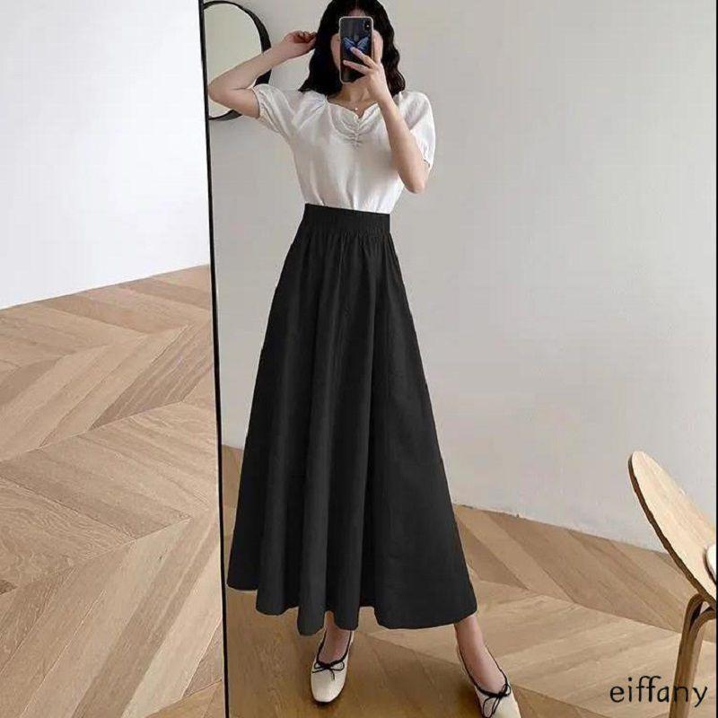 Women Long Skirt Muslimah Plus Size High Waist Plain Maxi Skirt For Casual Wear**