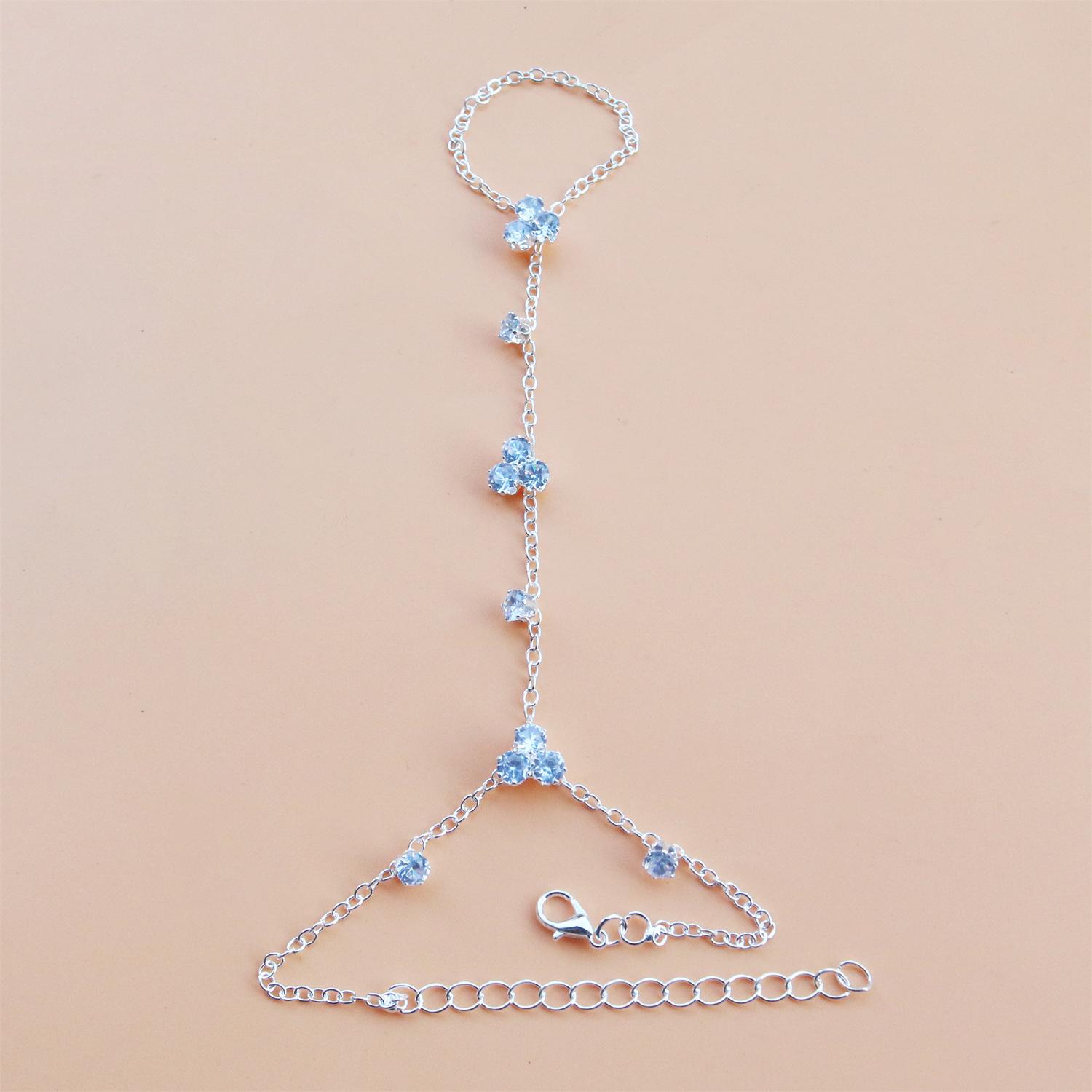 

European And American Popular Crystal Finger Bracelet Simple Geometric Back Chain Hand Ins Style Party Bracelet