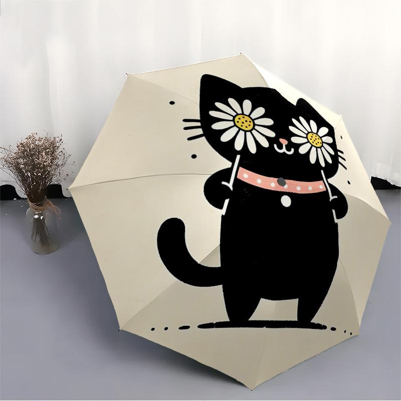 1PC Flower Cat Automatic Folding Umbrella Automatic Open/Close, Automatic Folding, 8-Rib Durable Frame, Portable Travel Umbrella S10734