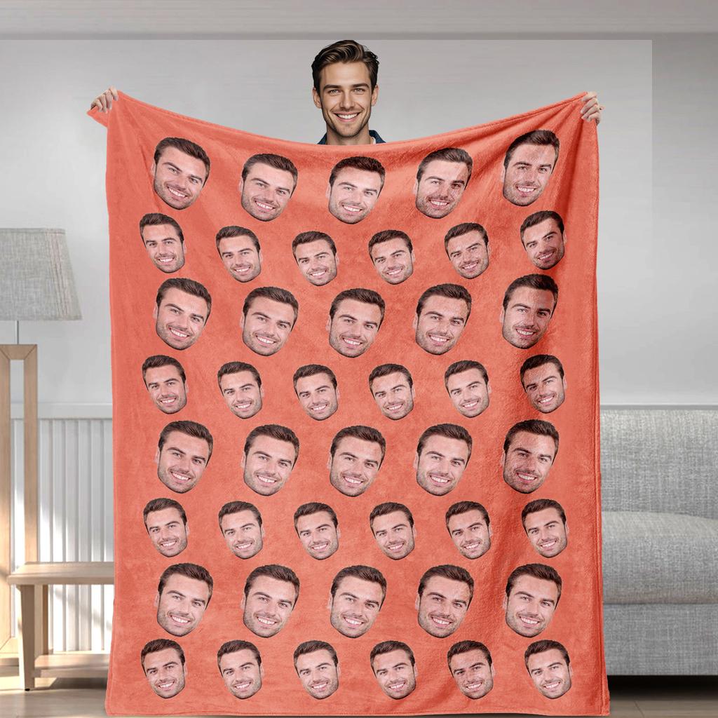 Face Photo Blanket Single Sided 2D Print Soft Flannel Fleece Throw Blanket for Bed Couch Sofa Funny Personalized for Gifting