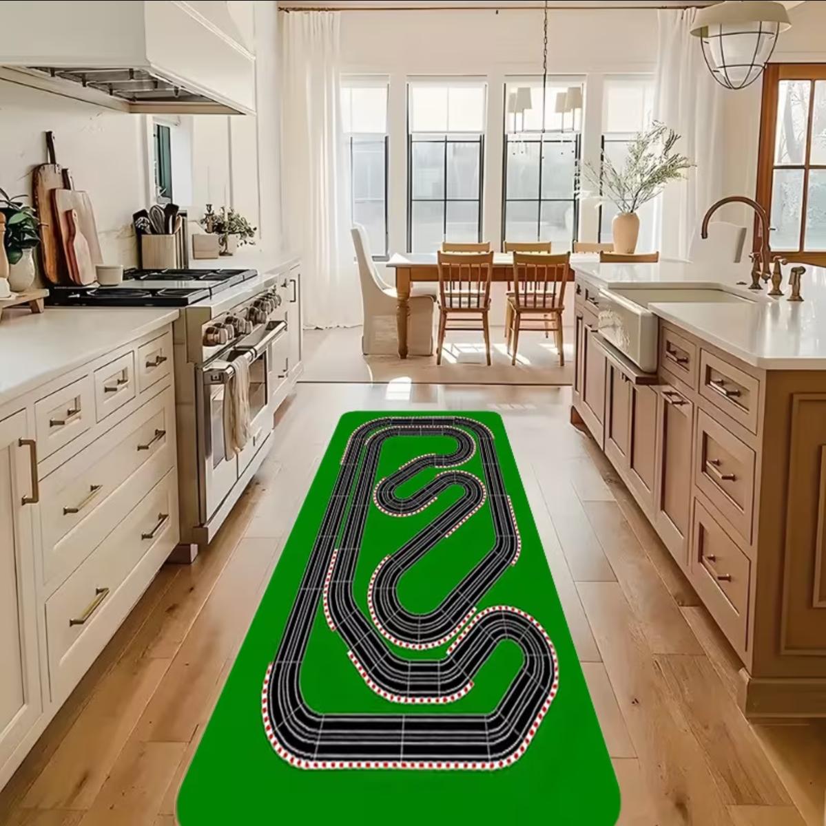 

Kitchen Kids Play Area Runner Rug U-Shaped Racing Track Pattern Carpet Non-Slip Easy Clean FamilySpace Home Decor Mat 40X120CM