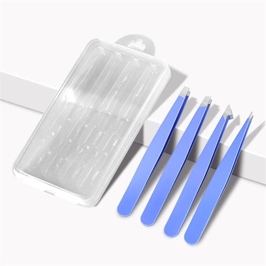 4 PCS Stainless Steel Eyebrow Clippers Set Hair Removal Forceps Oblique And Straight Mouth Eyebrow Trimming Clip Beauty Tool