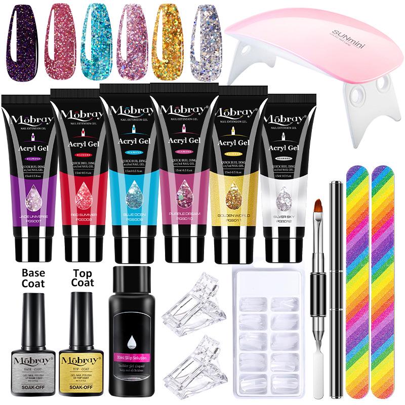 Nail Extension Gel Kit with Brush, Forms & Crystal Gel Polish