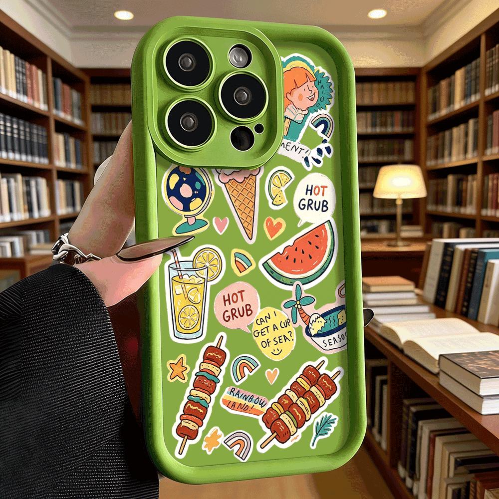 Summer Food Stickers Set Phone Case for iPhone 17 16 15 14 13 12 11 Pro Max Plus Anti Scratch, Gel Flexible Protective