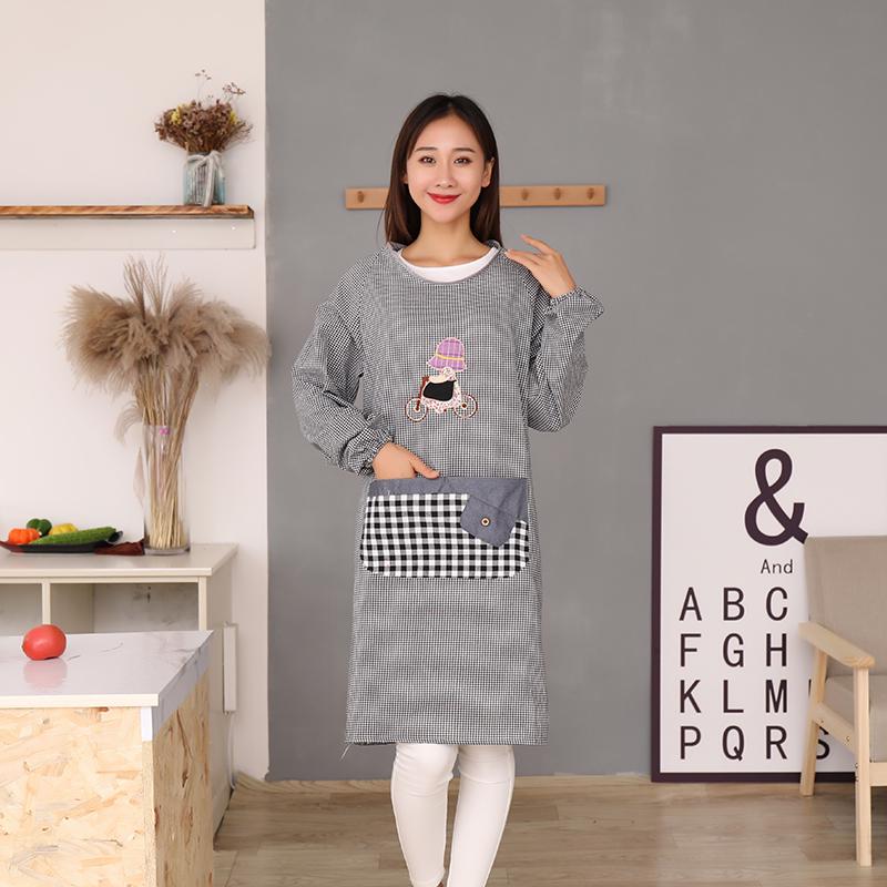 Korean Style Long Sleeve Oil-Proof Cotton Apron for Women and Men – Cute and Fashionable Kitchen Smock for Summer