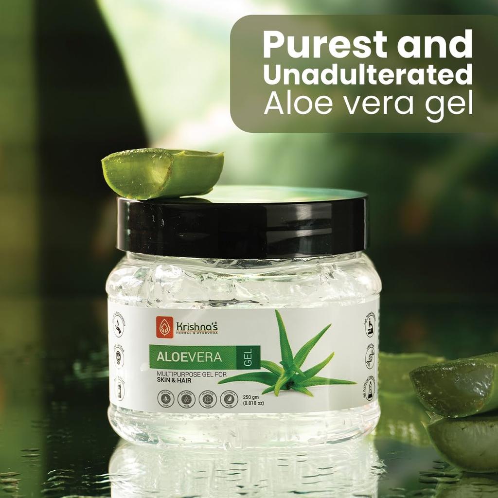 KRISHNA's HERBAL & AYURVEDA Aloe Vera Gel - 500 G Pure White Non-Sticky Transparent 3 In 1 Aloe Fresh Soothing Gel For Skin, Body & Hair, Vitamin C