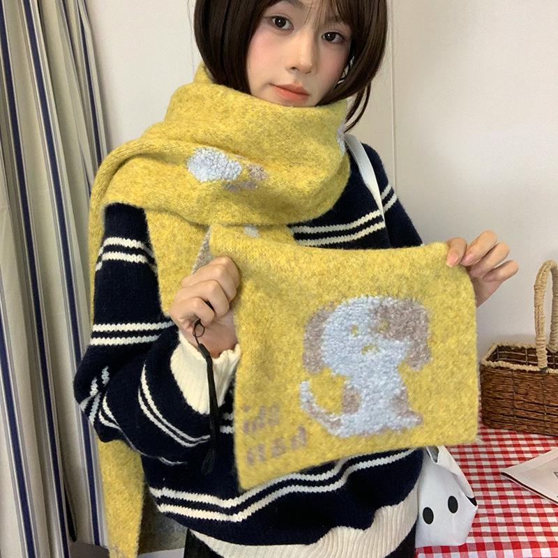 Women's Fluffy Knitted Puppy Scarf - Cozy Wool for Autumn & Winter