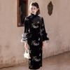 Womens Winter Velvet Qipao Dress With Wide Sleeves Retro Chinese Style Long Sleeve Coat Cold Weather