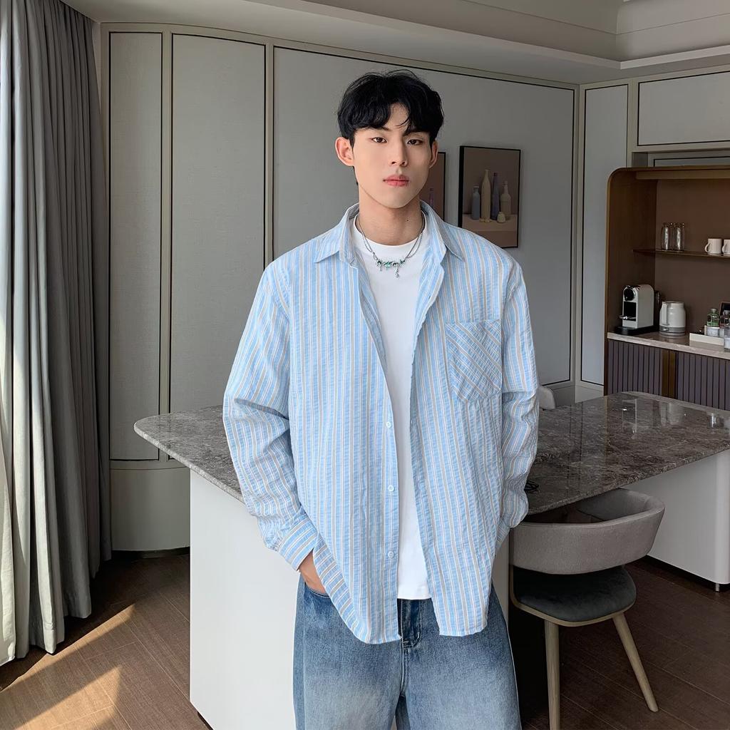 American Retro Casual Striped Long-Sleeved Sunscreen Shirt Men and Women New Breathable Idle Style Fashion Shirt Daily