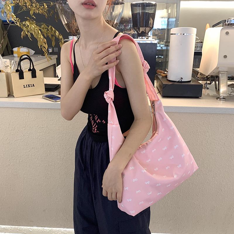 Women's Hand Bag Female Sweet Style Casual Nyl Fabric Printed Bow Bag Korean Versi Shoulder Bag Kawaii Bag Beach Tote Bags