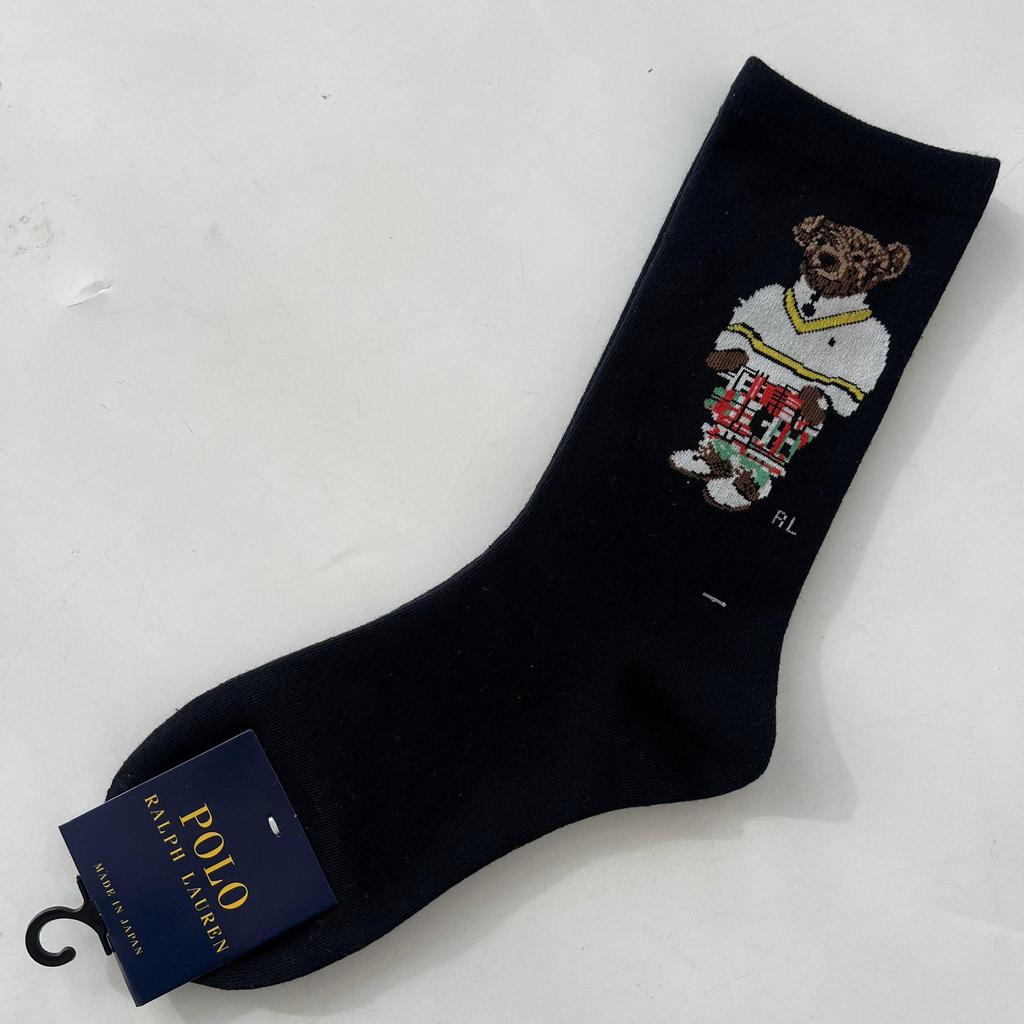 Trendy Mid-Calf Women's Cotton Socks - Four Seasons Style with Cartoon Little Bear Design
