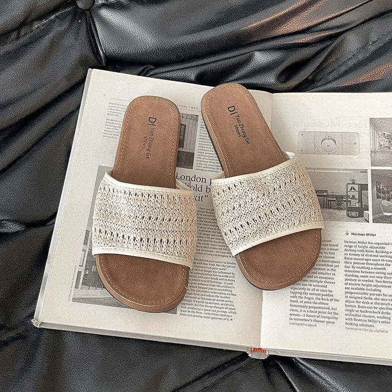 

Плетеные шлепанцы с плоской подошвой, женские летние, 2025 новые, богемные, для отпуска, путешествий, прохладные шлепанцы женские 40 бежевый