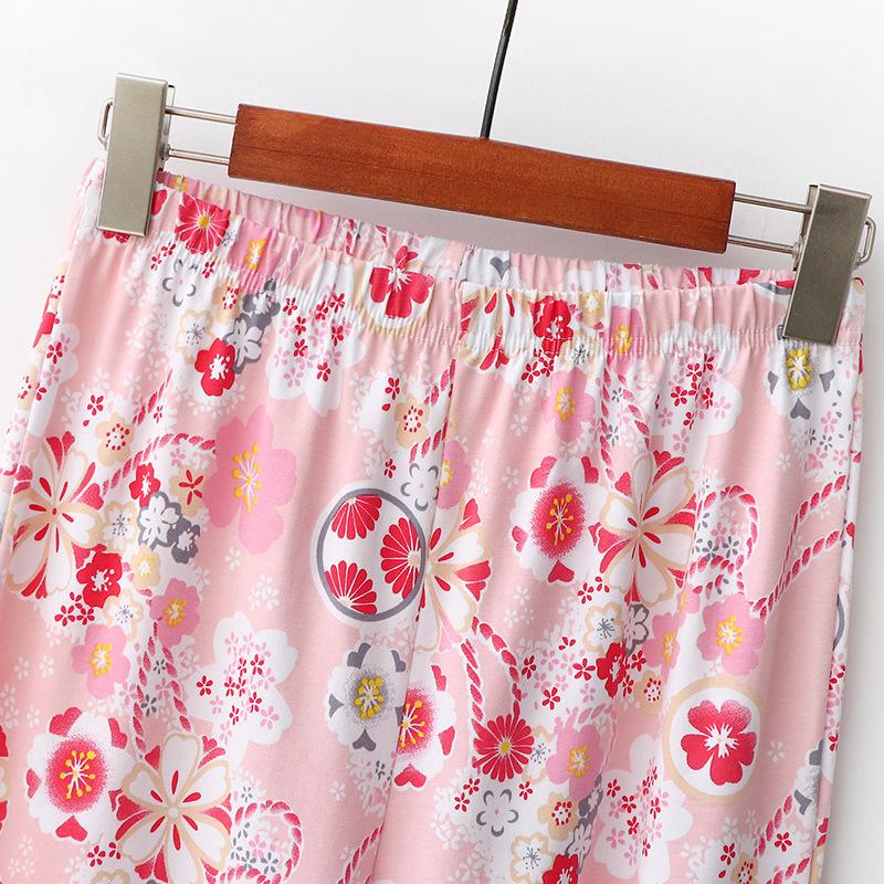 Pink Japanese kimono tether seven-quarter sleeve trousers loose cotton home pajamas set female spring and autumn girl thin