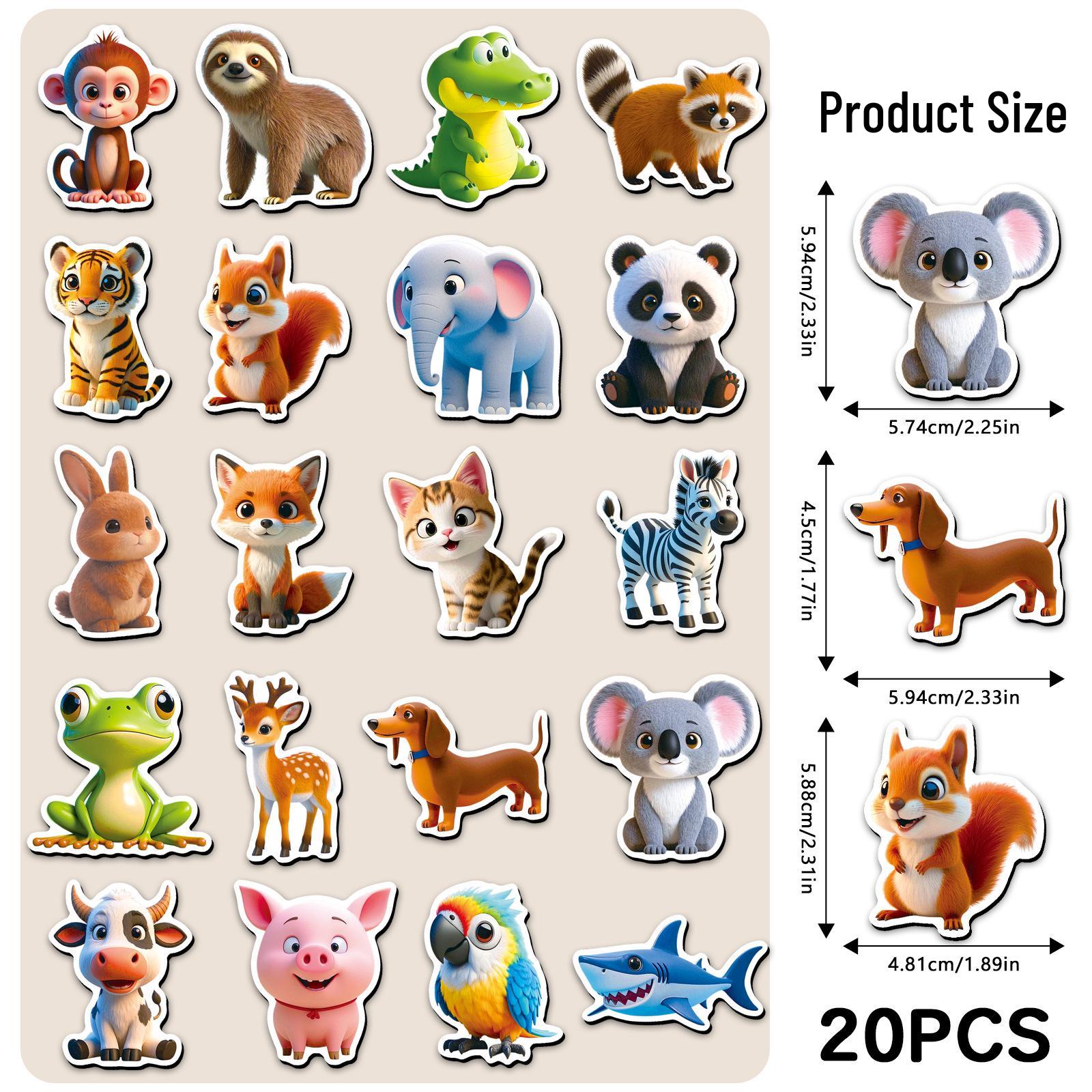 20pcs Cute 3D Animal Cartoon Refrigerator Magnets, Soft Magnetic Stickers for Pegboards 5.5-8.5 CM