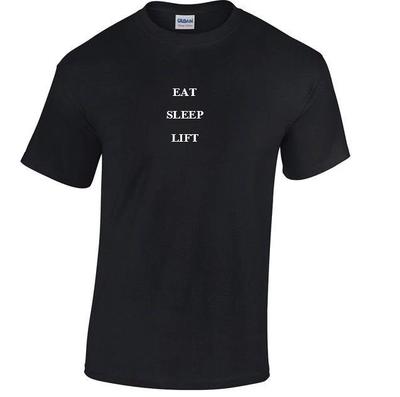 Manger Dormir Soulever Musculation Entraînement Hommes Coton Noir T-shirt