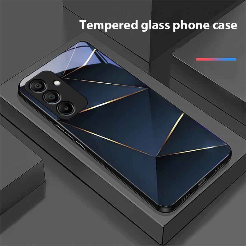Geometric Prism For Samsung Galaxy A15 5G 54 4G 51 50 24 35 90 71 12 51 53 52S 80 22 34 Black Tempered Glass Phone Case