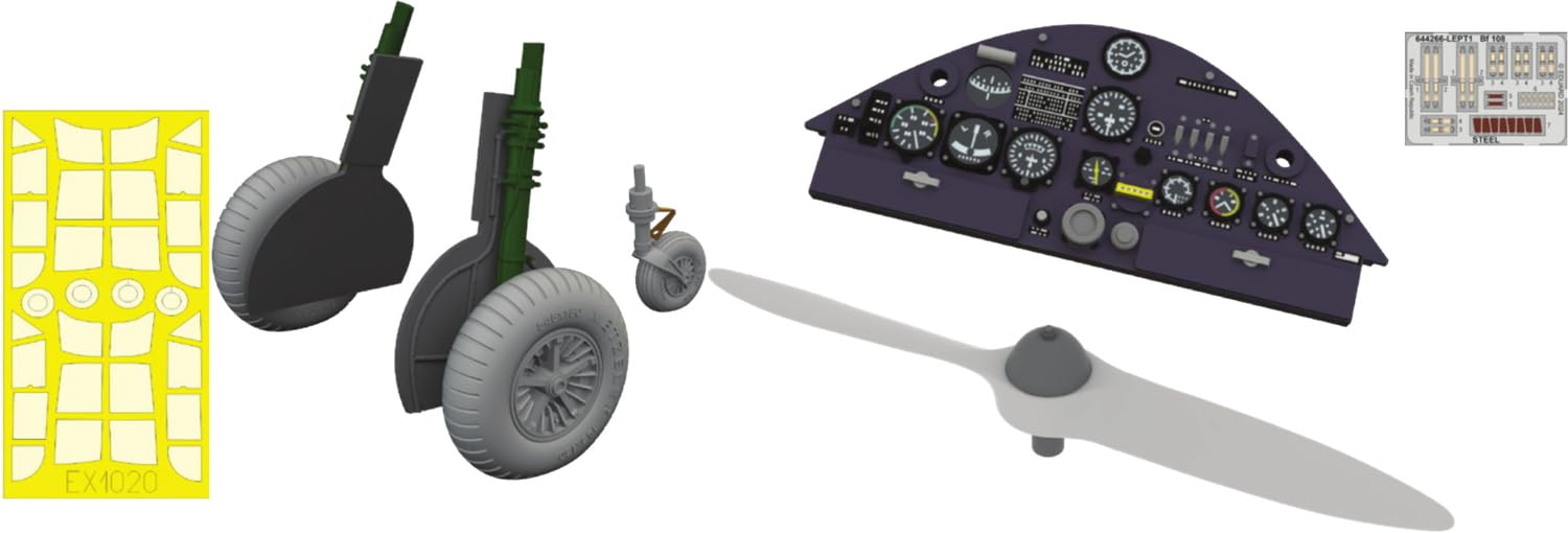 

Eduard 1/48 Scale Look Plus Bf108 Instrument Panel and Parts Set with Spoke Wheels (for Eduard) Plastic Model Parts EDU644277