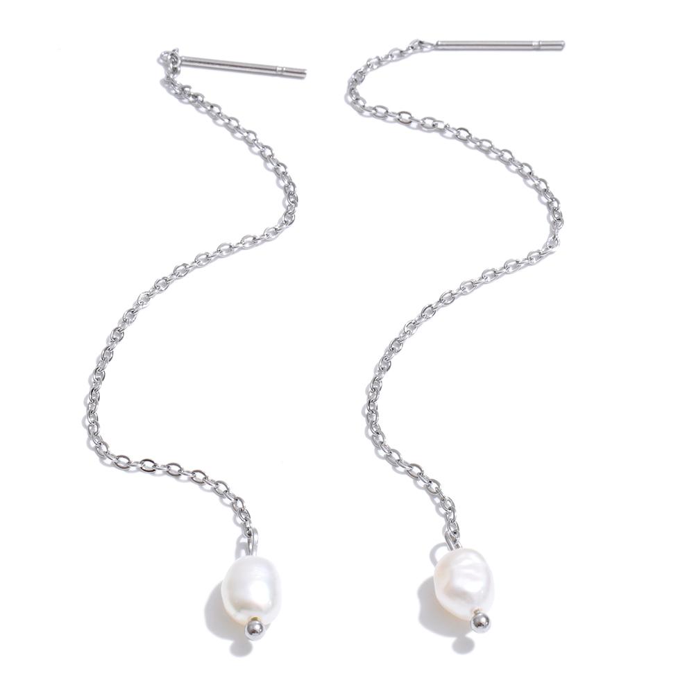 

Yhpup Waterproof Stainless Steel Natural Pearls Drop Chain Long Hanging Earrings Temperament Popular Chic Korean Jewelry Gift
