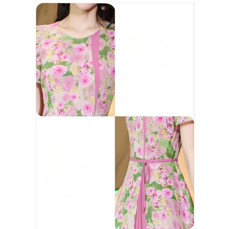 High End Summer Dress Women Flowy Chiffon Fake Two Piece Long Dress Slim Fit Floral Print
