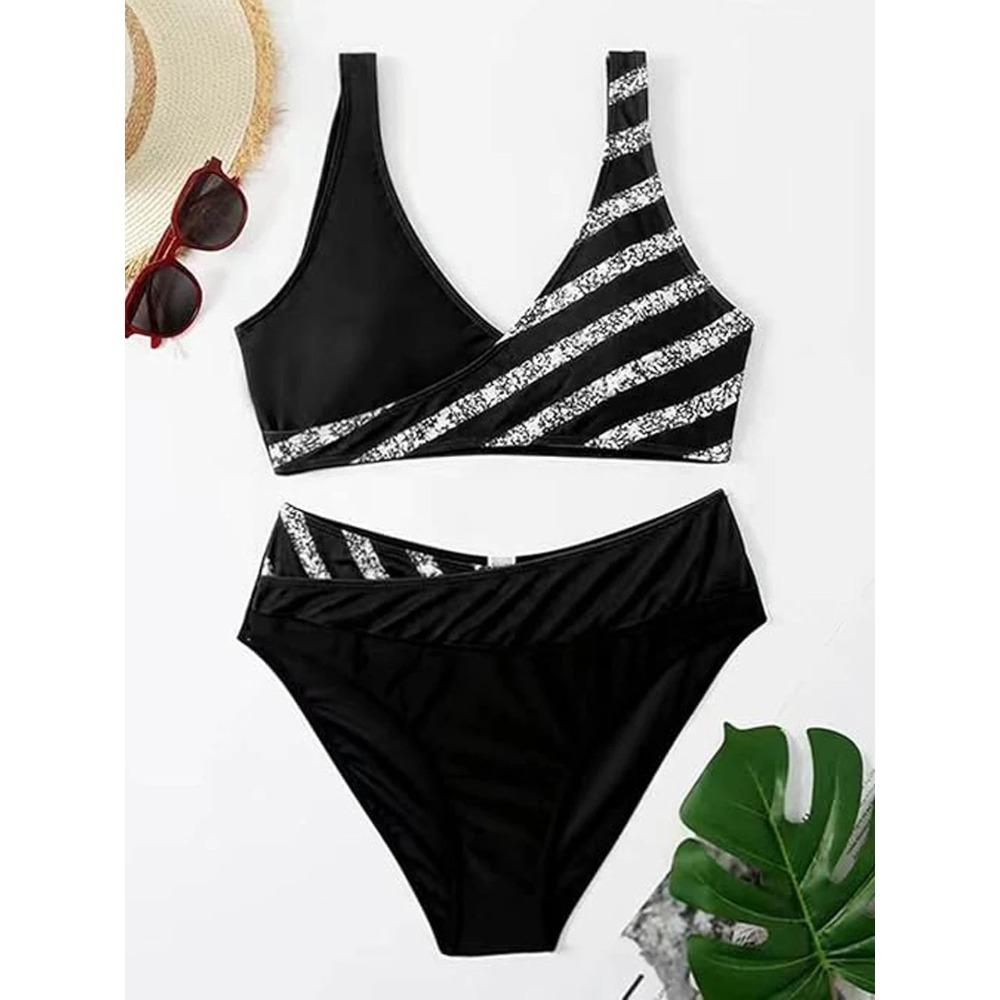 Bikini set s V výstřihem 2026 Dámský pruhovaný patchworkový plavecký úbor Letní plážové oblečení Plavky Ženské plavky Koupací plavky 3XL