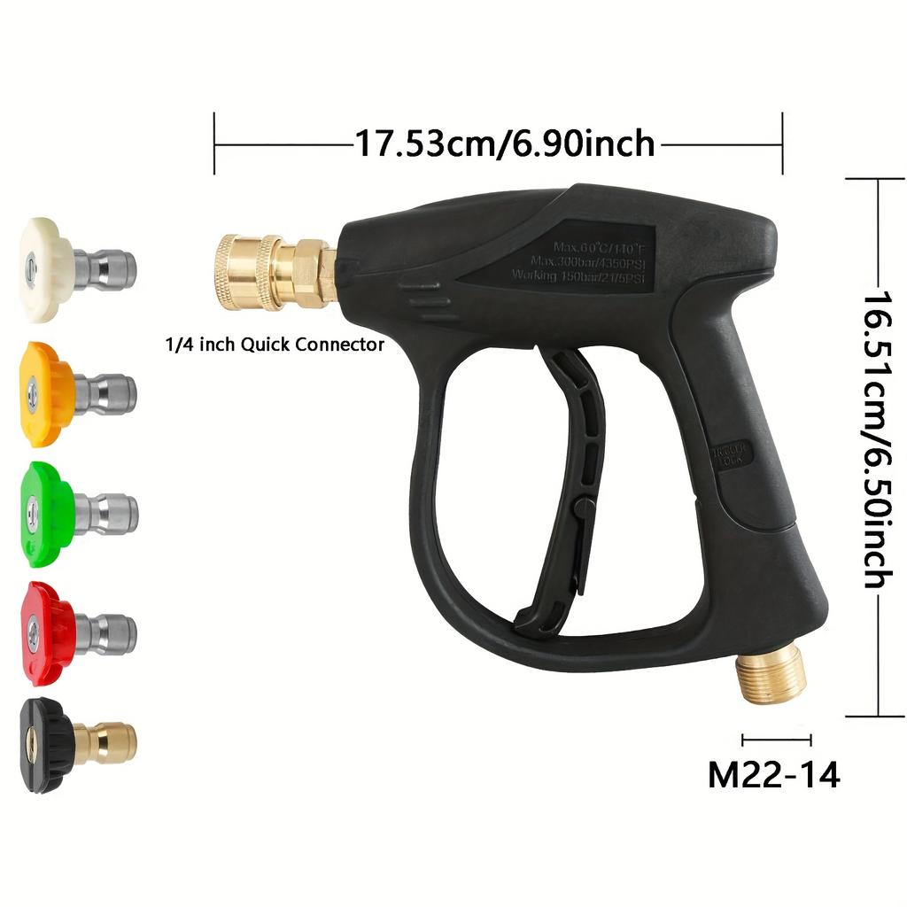 Car High Pressure Water Gun Car Washer 14mm M22 Socket 1/4" Quick Release Snow Foam Gun with 5pcs Soap Spray Nozzles