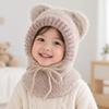 Fluffy Hooded Scarf Hat Knitted Neck Warmer Hat Dog Ear Cap Kids Winter Beanie  Skiing