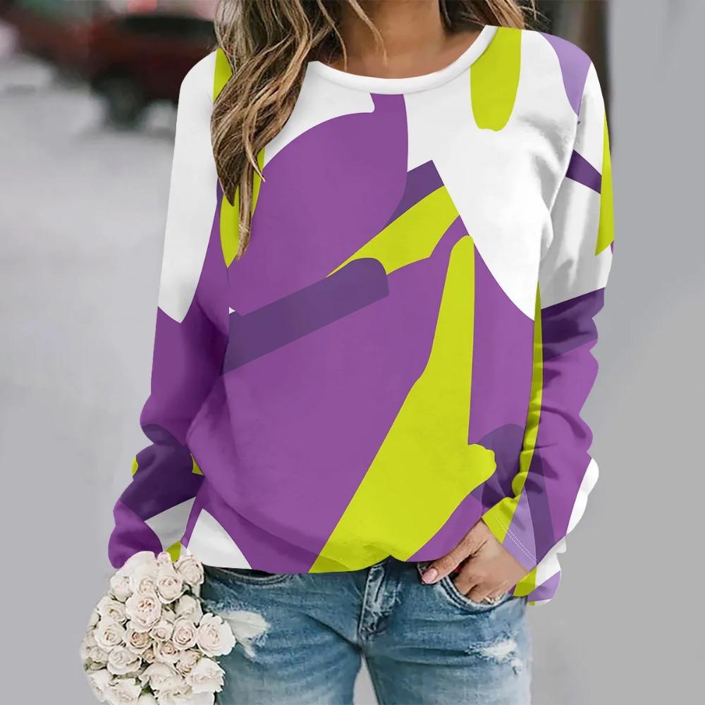 Round Neck Long Sleeved Printed Elegant Casual Streetwear