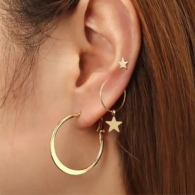 4pcs/set Trendy Circle Drop Earrings for Women Round Star Dangle Earrings Statement Punk Zircon Vintage Golden Color Girls Gift