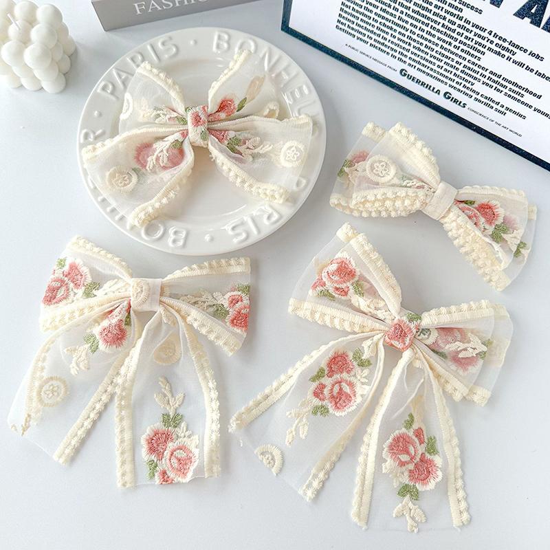 Embroidery Hair Bows Lace Big Bows Hair Clip Women Elegant Spring Clip Spring Summer Hair Accessories Women Barrettes