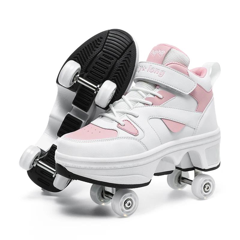 Deform Retractable Roller Shoes Stylish Wheel Shoe for Adults Casual Walk Boys Girls Sneaker Skate 2 In 1 Roller Skates