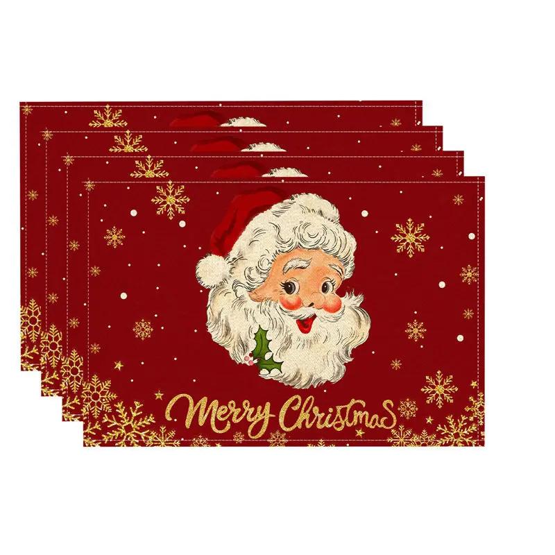 Linen Christmas Placemats Santa Claus/Reindeer/Gingerbread Man Printed Christmas Decorations Home Desktops Protection Mat