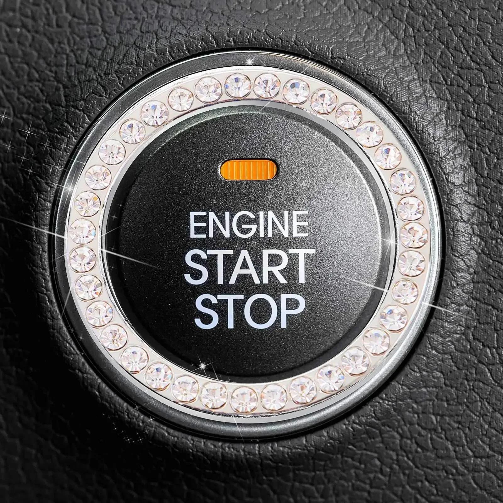 

Engine Start Stop Switch Button Crystal Rhinestone Cover Protector Ring Hand - Set Sticker Decoration for Car One - Click