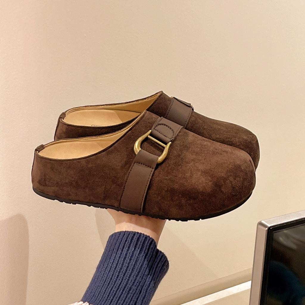 Fashion 2025 Thicken Soled Platform Slides Ladies Flats Sandals Comfy Slip On Cork Slippers Woman Flock Pantuflas Cover Toe Mules Shoes