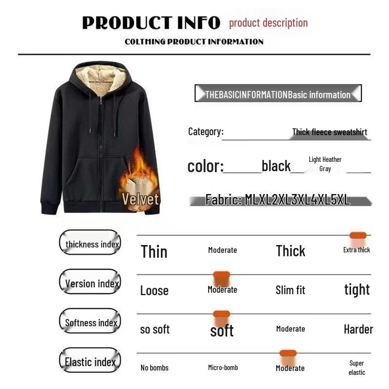 Men's Plus Size Winter Hooded Lambswool Coat - Warm, Comfortable, Thick Cardigan Sweatshirt