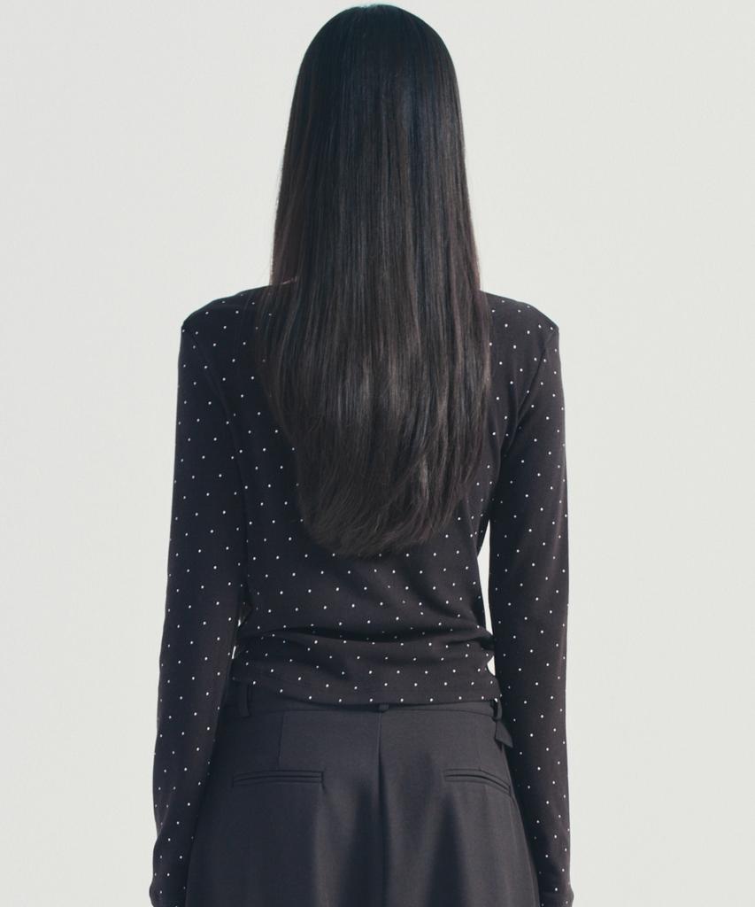 Nigaennikol Dot Shirring Drape Boat Neck Top_Black