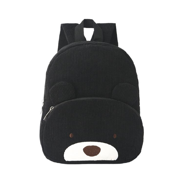 Corduroy Backpack With Bear Detail Generous Storage Space School Bag Casual Daypack for Student and Teens