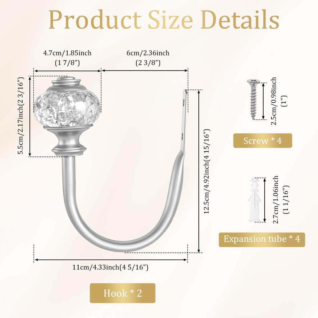2Pcs Metal Curtain Holdbacks Multifunction Metal Wall Storage Hooks Curtain Pull Back Hook U Shaped Wall Mounted Drapery Tieback