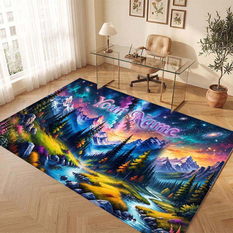 Space Cosmic Theme Crystal Velvet Floor Rug Personalized Custom Name Text Warm Carpet Home Decoration