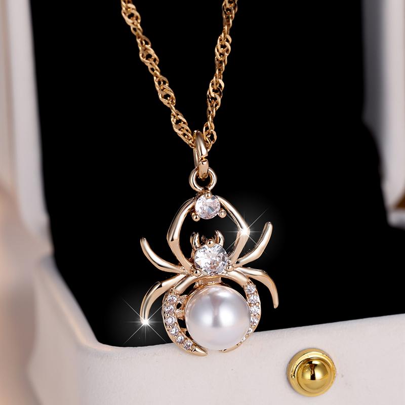 

Ожерелье с подвеской в виде паука-панка с имитацией жемчуга для женщин, золотого цвета, свадебные украшения для вечеринок, подарки золотой