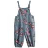 Pantaloni cu bretele din denim de marime pentru femei, largi, ocazional, la modă, versatil, imprimat, cu lanternă artistică, salopetă de blugi