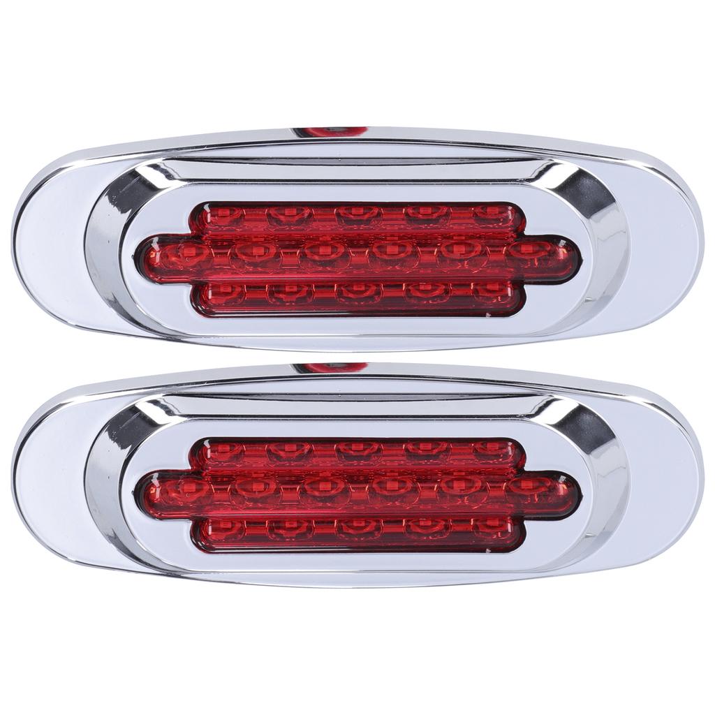 Pair 16LEDs Taillight Electroplated Trim Side Marker Auto External Lamps for 12V 24V Car Truck PickupRed Lens