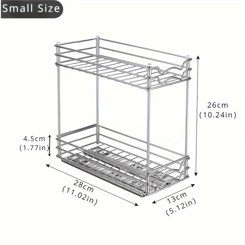 1pc Pull Out Cabinet Spice Rack Organiser, Pull Out Kitchen Spice Shelf Organiser, 2 Tier Cabinet Organiser, Under Sink Organiser