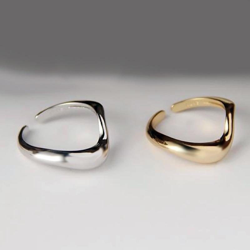 ANENJERY Irregular V-Shaped Lines Rings For Women Simple Temperament Adjustable Ring All-Match Jewelry