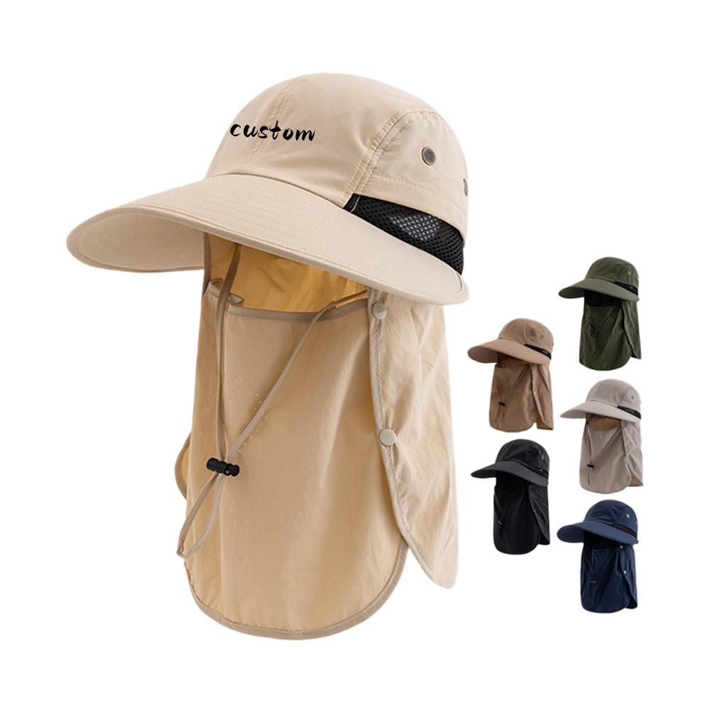 Custom Unisex Upf50+ Uv Protection Sun Hat Detachable Full Face Neck Flap Wide Brim Breathable Mesh Outdoor Fishing Hiking Hat