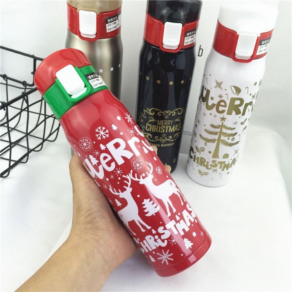 

Portable Christmas Thermos Bottole Leakproof Christmas Water Bottle Office Style 1
