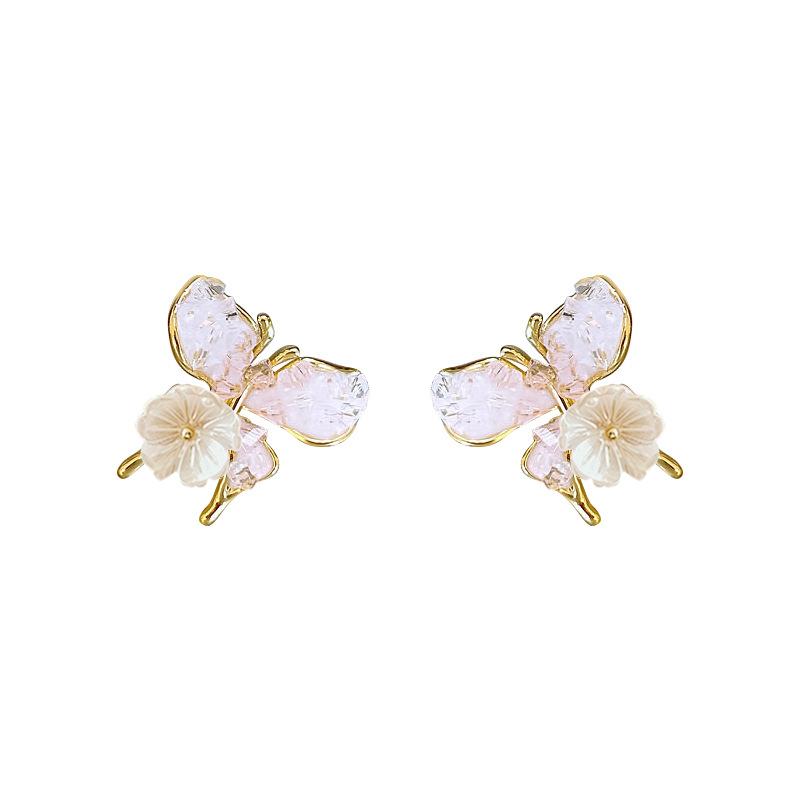 Silver Needle Small Fresh Crystal Flower Butterfly Stud Earrings Fashion Trend Earrings Versatile Sweet Premium Earrings