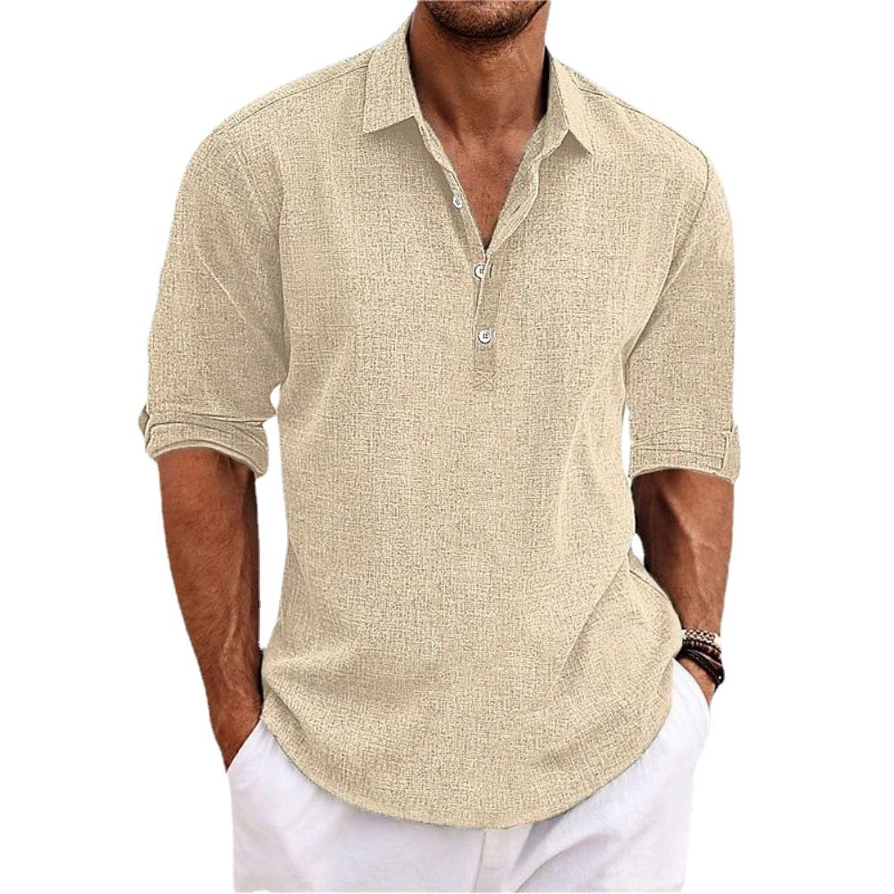 Men's Linen Shirts Long Sleeve Button Up Shirt Casual Summer Loose Fit Home Style Shirts