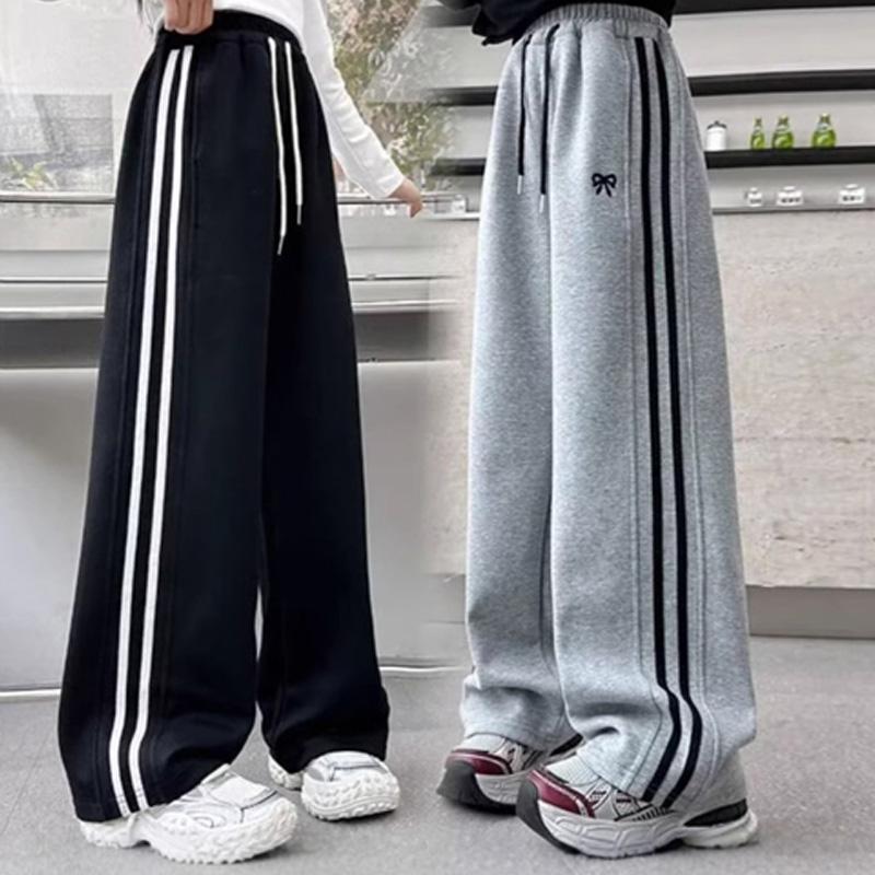 Spring Autumn Girls'  Sports Pants Teenager Wide-leg Casual Trousers Children's Straight Loose Pants Kids Clothing